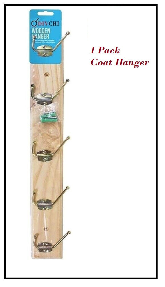 Wooden Coat Hanger, 5 Hooks Solid Wood Wall Dual Coat Hangers Rack Durable Robe Hat Clothes Hooks
