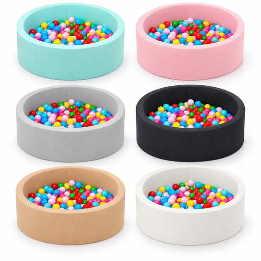 DIVCHI foam ball pit colour options: blue, pink, grey, black, brown and white