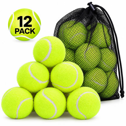 DIVCHI 12 pack of tennis balls with black mesh carry bag