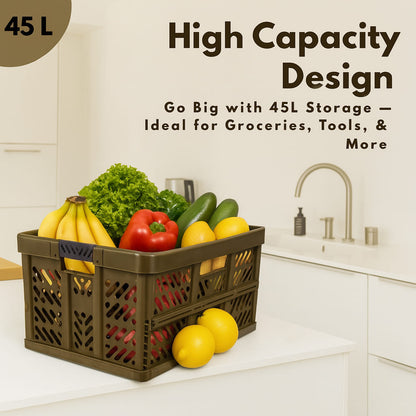 DIVCHI Foldable Storage Box | Collapsible Plastic Organizer Bin with Lid & Handles | Multipurpose Storage Basket for Kitchen, Vegetables, Clothes & Books