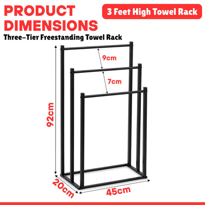 DIVCHI Freestanding Towel Rail - 3 Tier Towel Drying Stand, Black