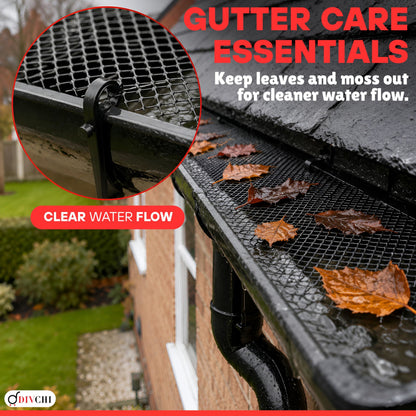 DIVCHI Gutter Guard Mesh 5m Plastic Leaf Guard with 8 Fixing Stakes Flexible Guttering Protection for Leaves Moss & Debris Cut to Fit