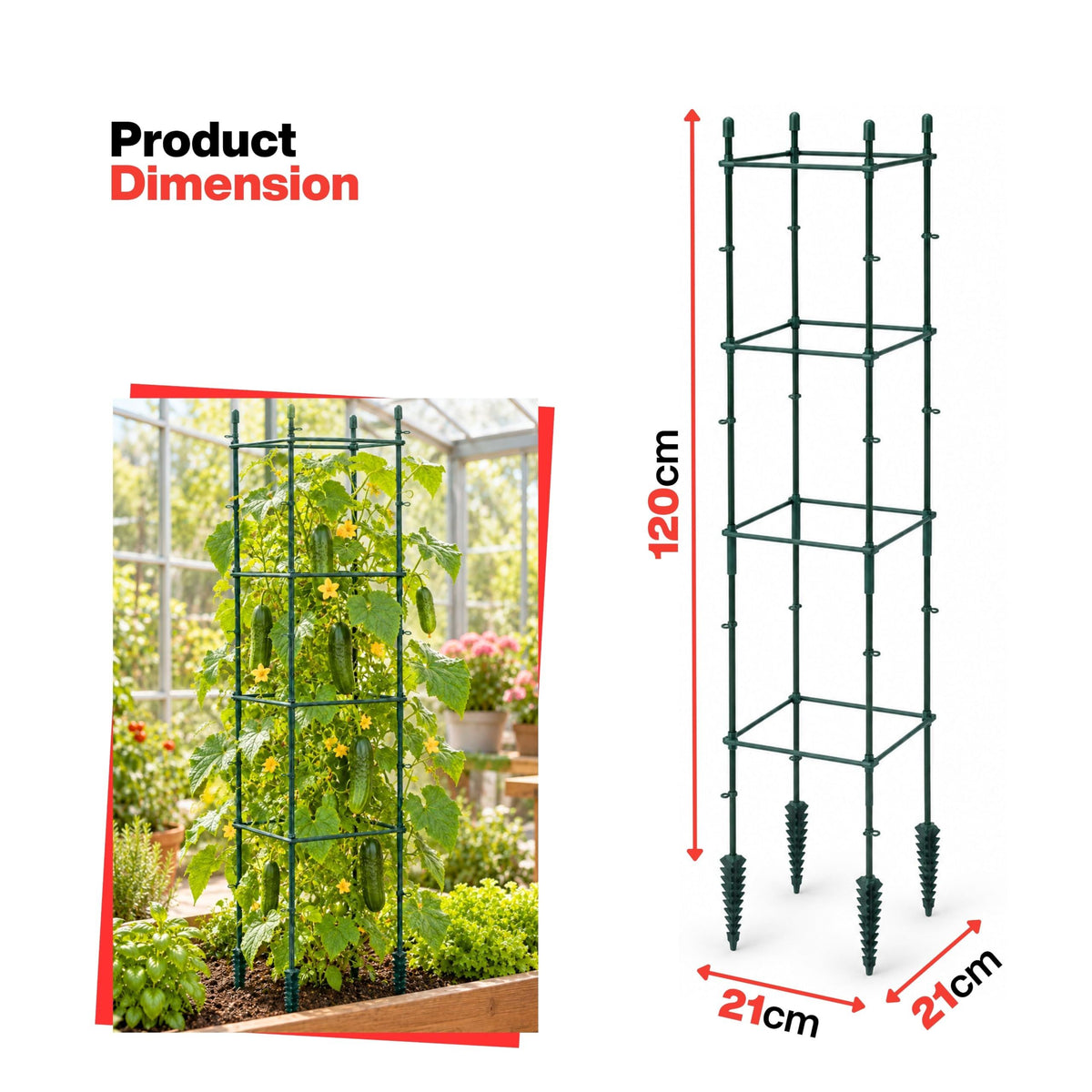 DIVCHI Tomato Plant Support Cage, Square Garden Trellis with Plants Support Clips & Stakes for Vertical Climbing Plants, Vegetables, Fruits, Flowers & Vines