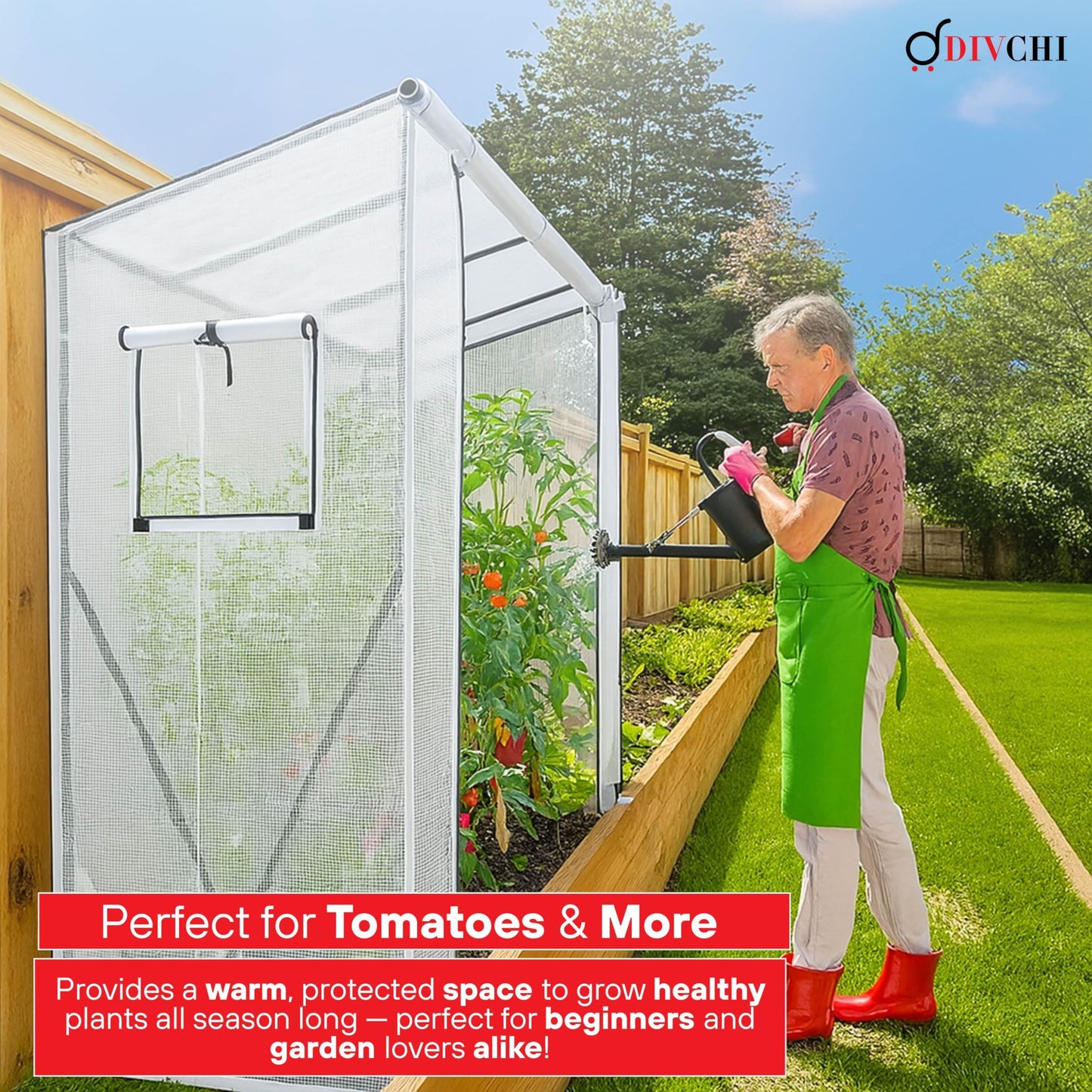 DIVCHI Walk-In Garden Greenhouse Tomato Greenhouse Tent With Roll-Up Zippered Door UV Resistant PE Cover, Durable Rust-Proof Steel Frame Plants Shed for Garden & Backyard (White)