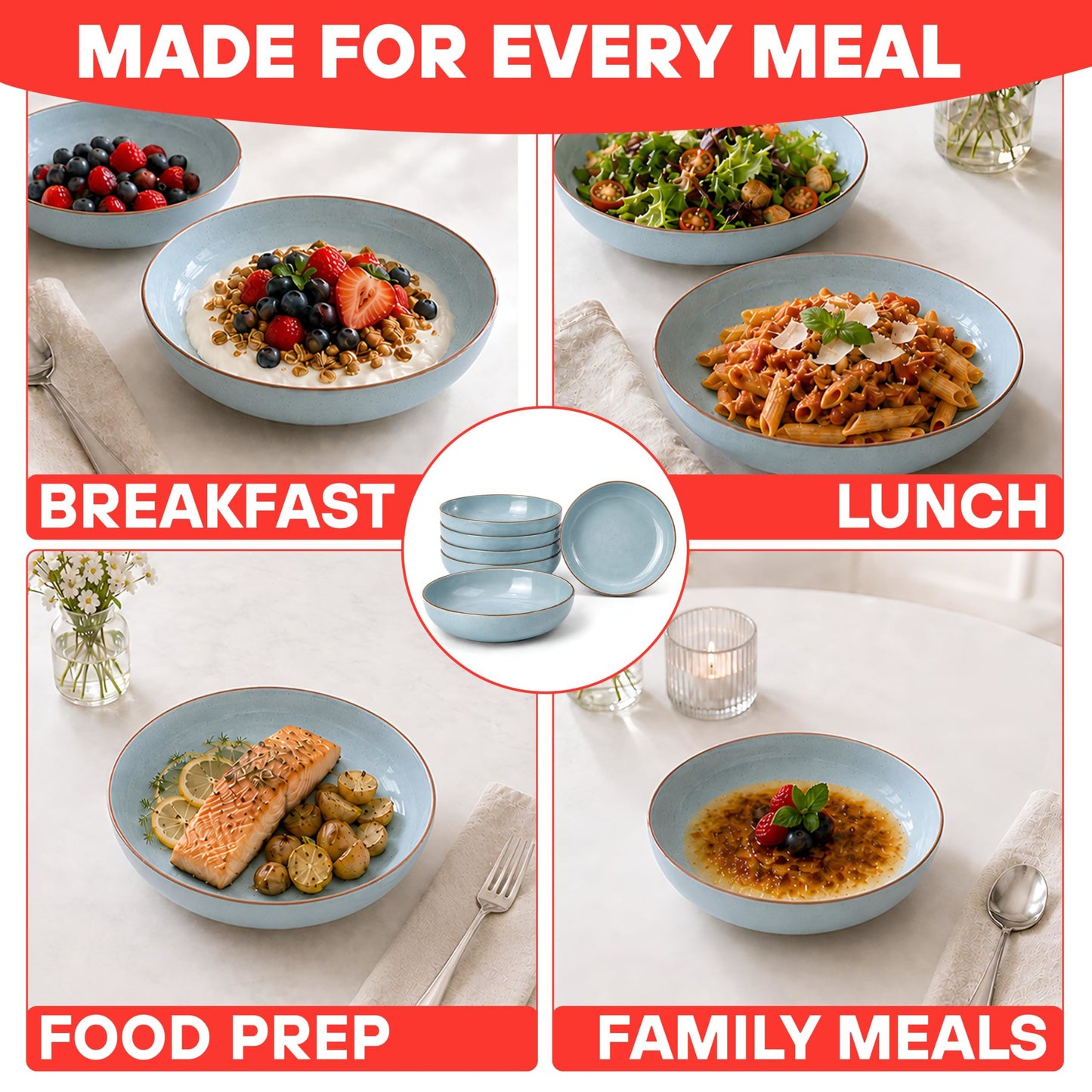 DIVCHI Bowls Set of 6, Ceramic Serving Bowl