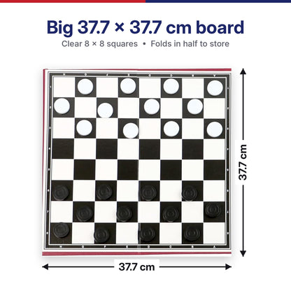 DIVCHI draughts board measures 37.7 x 37.7 cm with 8 x 8 squares