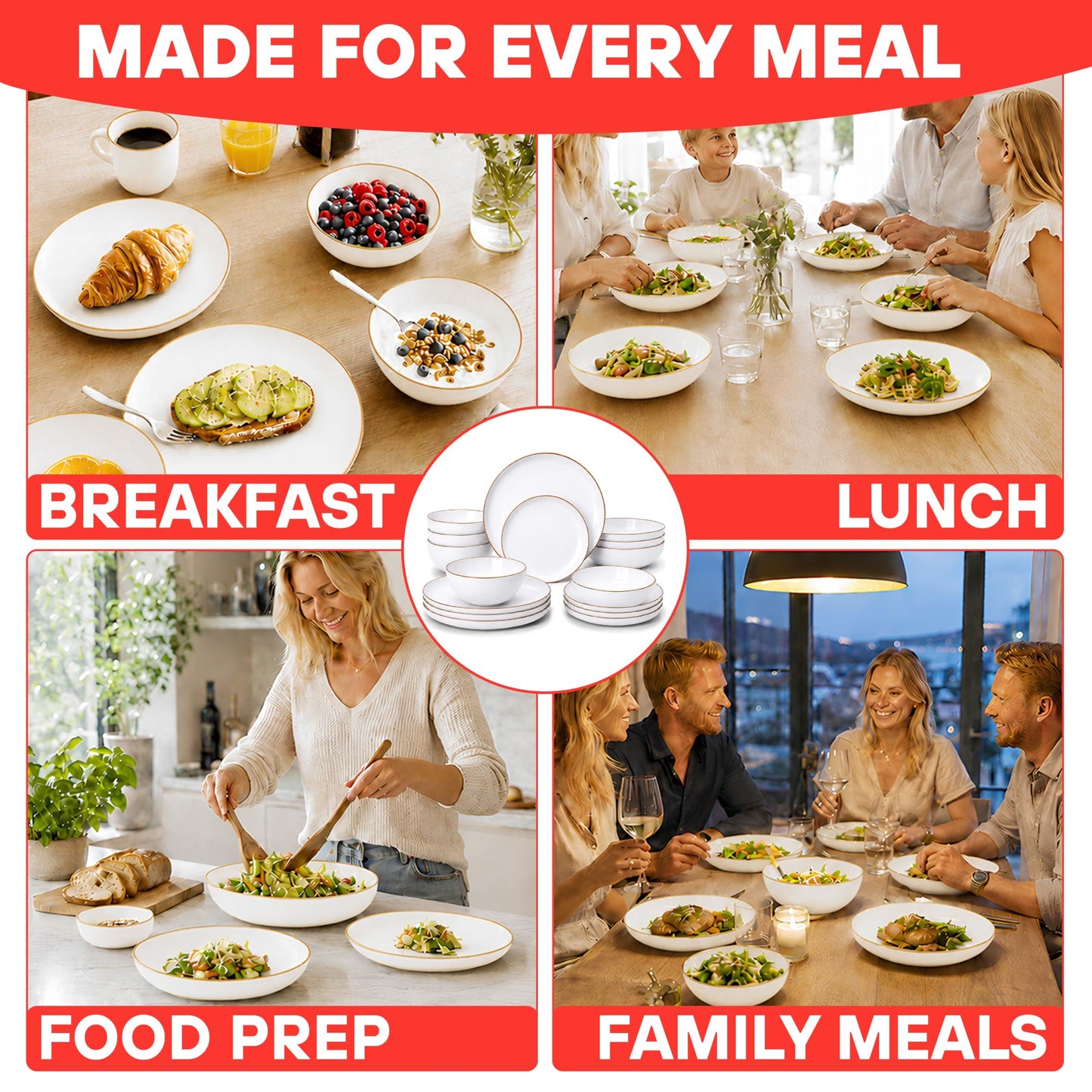 DIVCHI 16-Piece Dinner Set for 4 Ceramic Dinnerware Set