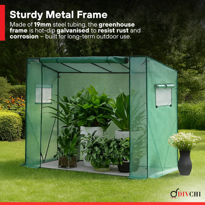 DIVCHI Walk-In Garden Greenhouse Tomato Greenhouse Tent With Roll-Up Zippered Door UV Resistant PE Cover, Durable Rust-Proof Steel Frame Plants Shed for Garden & Backyard (Green)