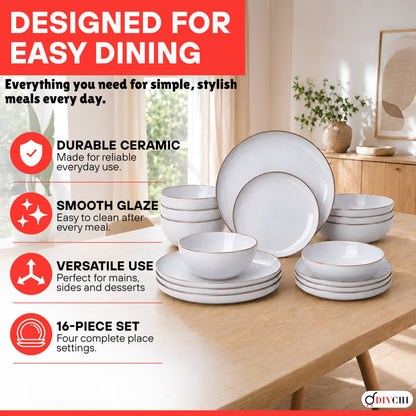 DIVCHI 16-Piece Dinner Set for 4 Ceramic Dinnerware Set