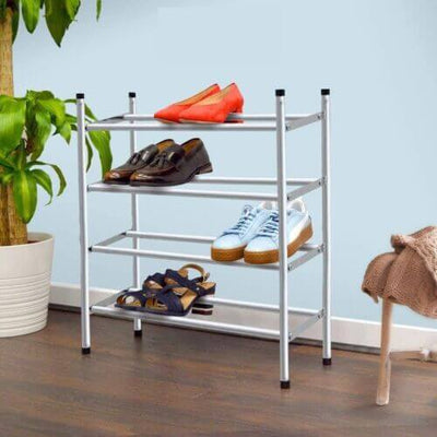 Shoe Storage Cabinet Grey | Chrome Extendable Shoe Rack