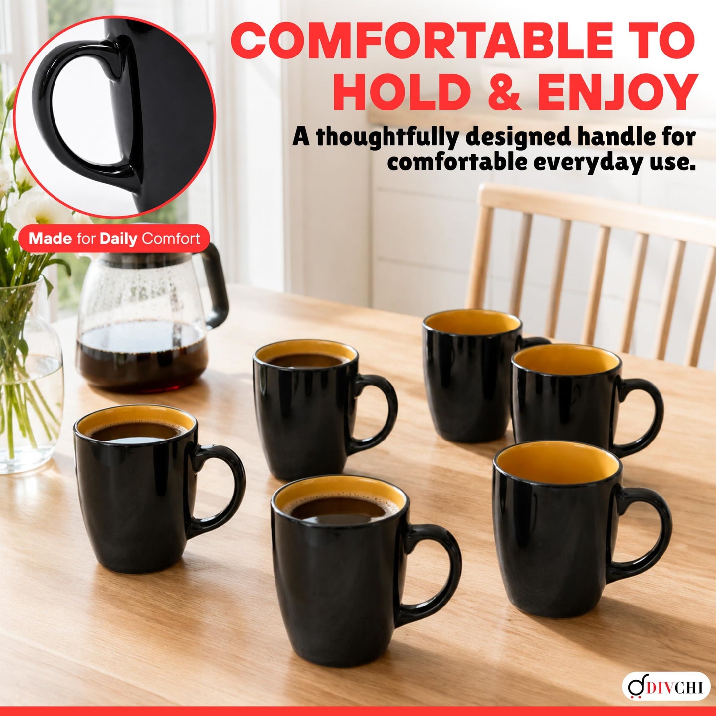 DIVCHI Coffee Mugs Set of 6 Ceramic Tea Hot Chocolate Cups