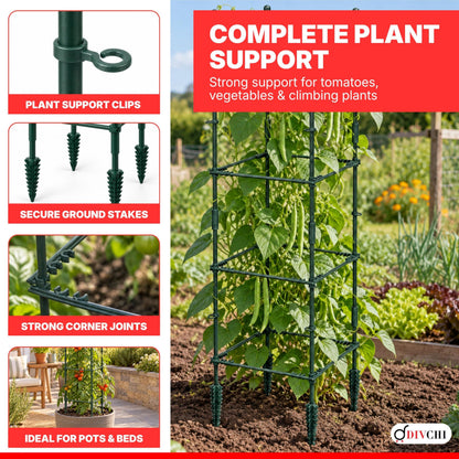 DIVCHI Tomato Plant Support Cage, Square Garden Trellis with Plants Support Clips & Stakes for Vertical Climbing Plants, Vegetables, Fruits, Flowers & Vines