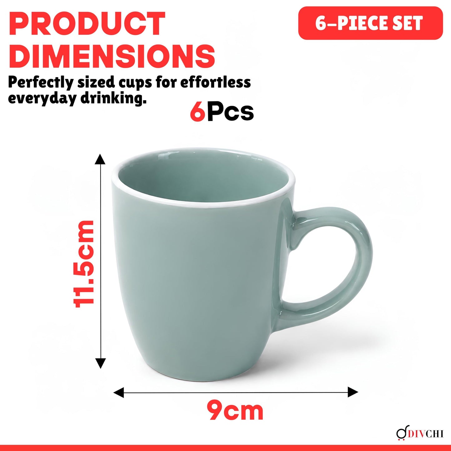 DIVCHI Coffee Mugs Set of 6 Ceramic Tea Hot Chocolate Cups