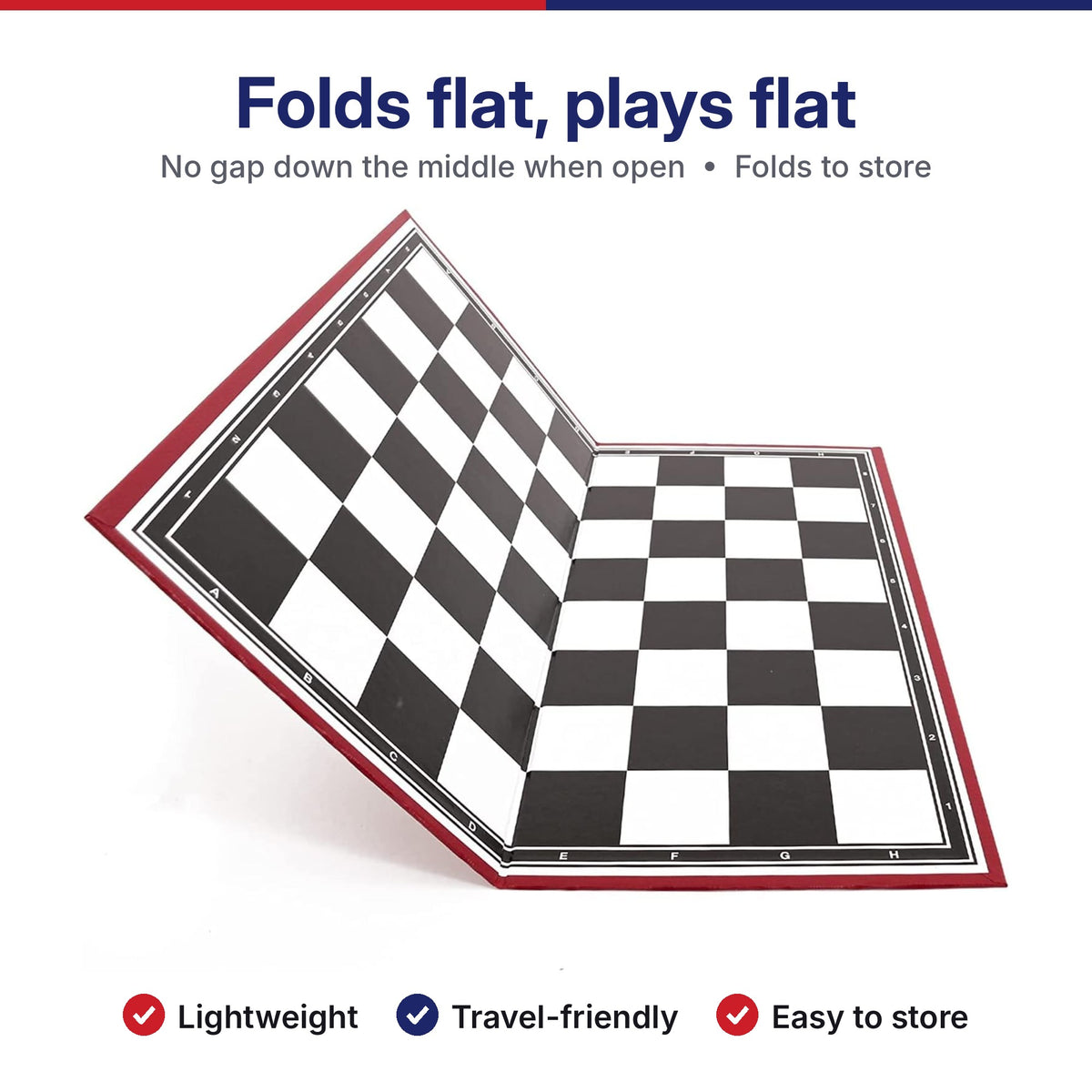 DIVCHI folding chess board that folds flat for storage and lies flat to play