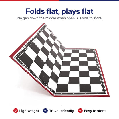 DIVCHI folding chess board that folds flat for storage and lies flat to play