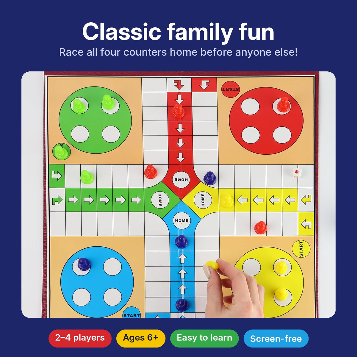 Family playing DIVCHI Ludo, for 2-4 players aged 6 and up