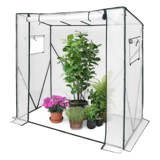 DIVCHI Walk-In Garden Greenhouse Tomato Greenhouse Tent With Roll-Up Zippered Door UV Resistant PE Cover, Durable Rust-Proof Steel Frame Plants Shed for Garden & Backyard (White)