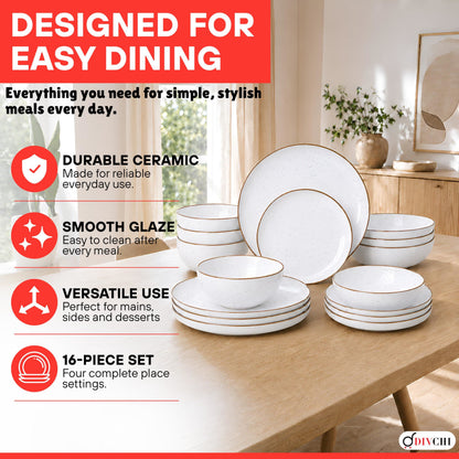 DIVCHI 16-Piece Dinner Set for 4 Ceramic Dinnerware Set