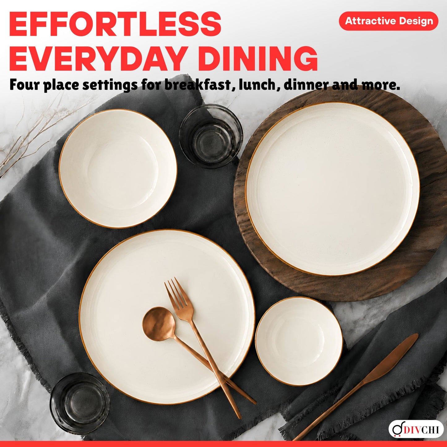 DIVCHI 16-Piece Dinner Set for 4 Ceramic Dinnerware Set