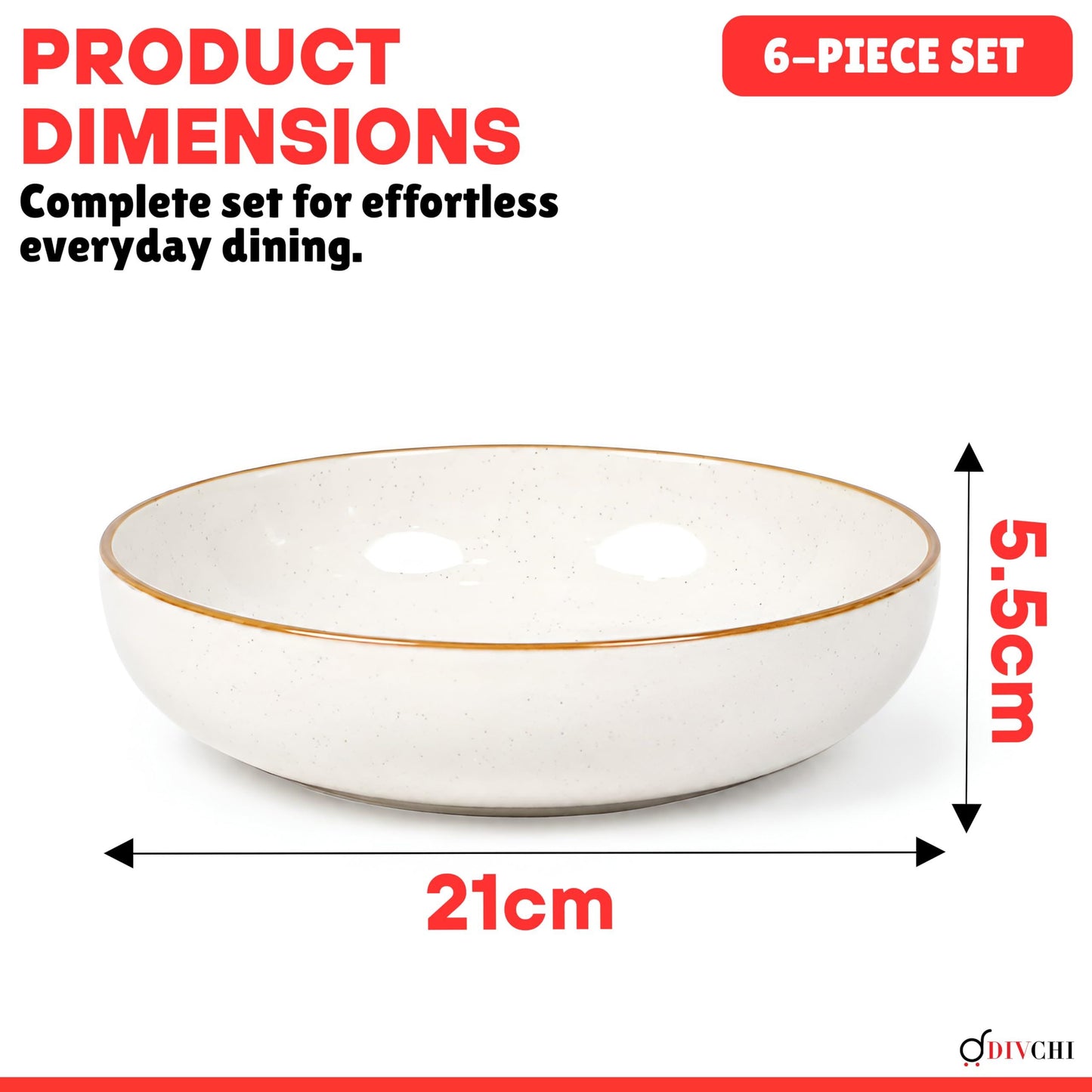 DIVCHI Bowls Set of 6, Ceramic Serving Bowl
