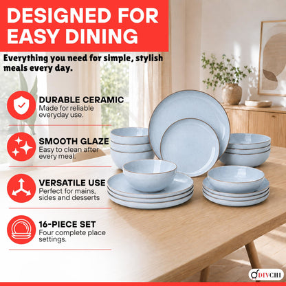 DIVCHI 16-Piece Dinner Set for 4 Ceramic Dinnerware Set