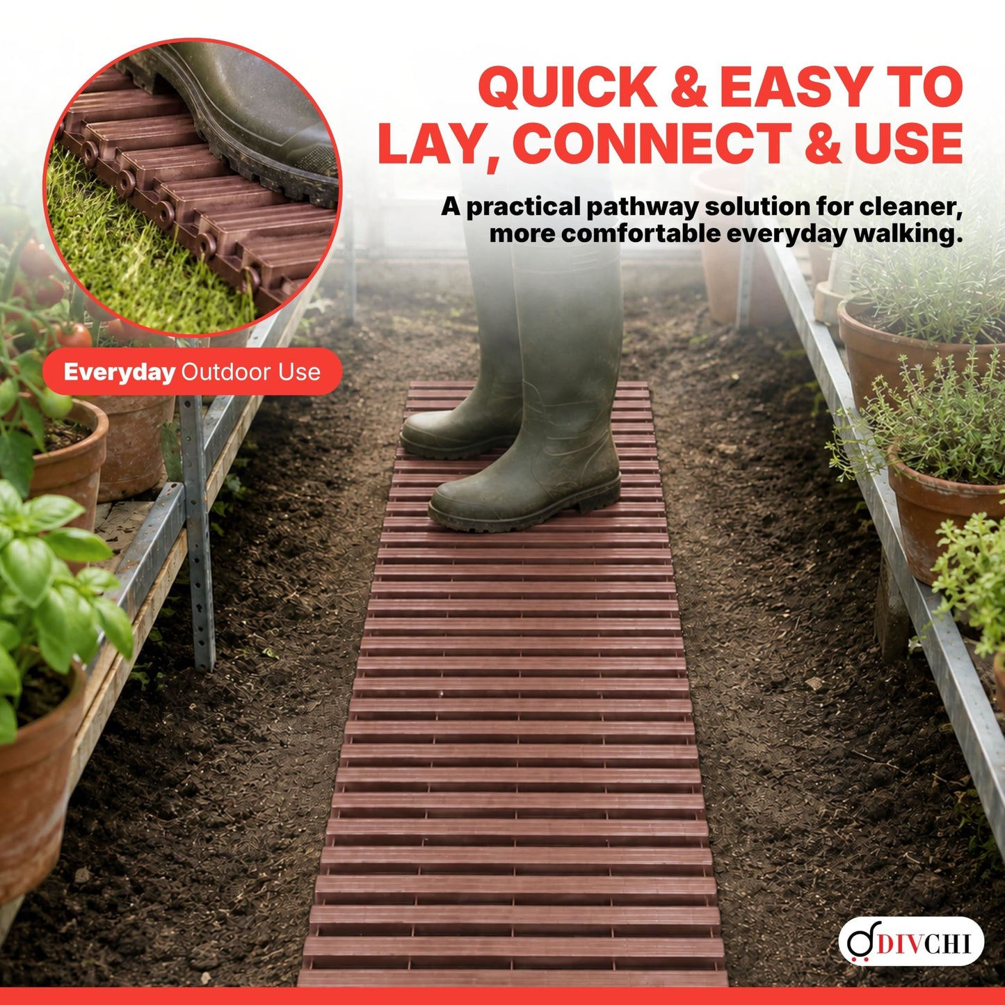 DIVCHI 1.39m Roll Out Garden Path, Durable Pathway & Grass Protection Mat | Outdoor Walkway for Lawns & Patios, Interlocking Plastic Paving Slabs