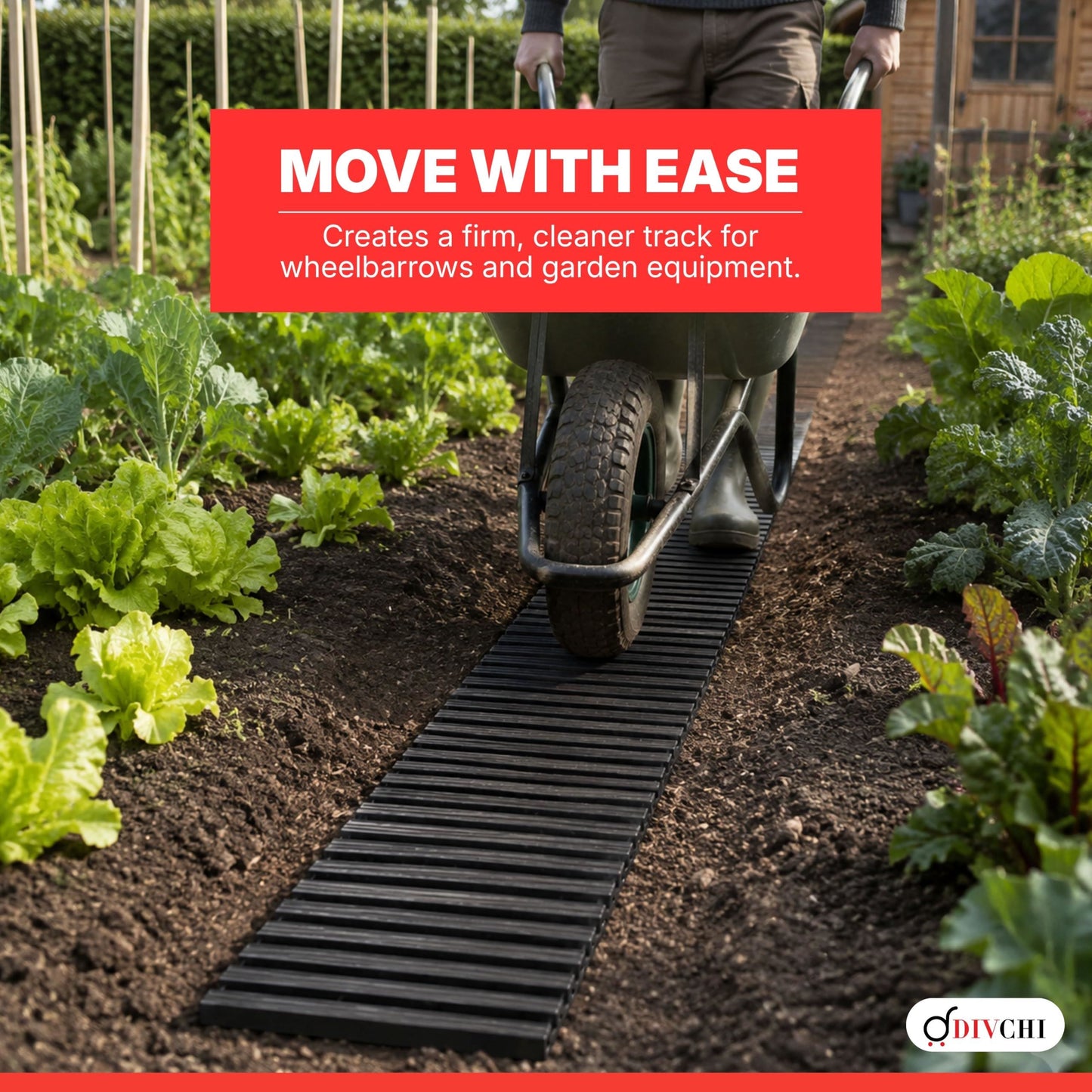 DIVCHI 1.39m Roll Out Garden Path, Durable Pathway & Grass Protection Mat | Outdoor Walkway for Lawns & Patios, Interlocking Plastic Paving Slabs
