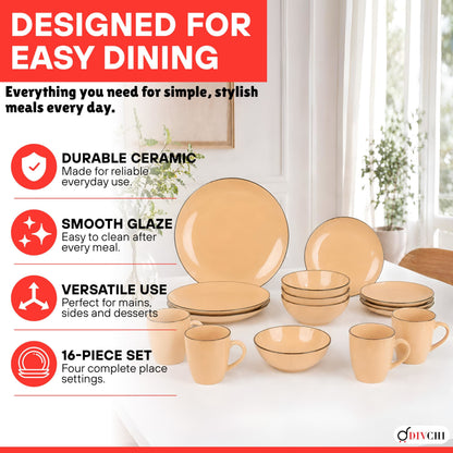 DIVCHI 16-Piece Dinner Set for 4, Ceramic Kitchen Tableware
