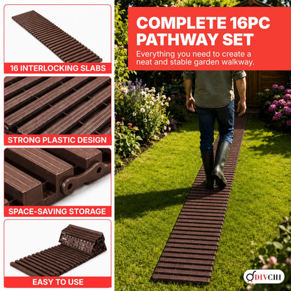 DIVCHI 1.39m Roll Out Garden Path, Durable Pathway & Grass Protection Mat | Outdoor Walkway for Lawns & Patios, Interlocking Plastic Paving Slabs