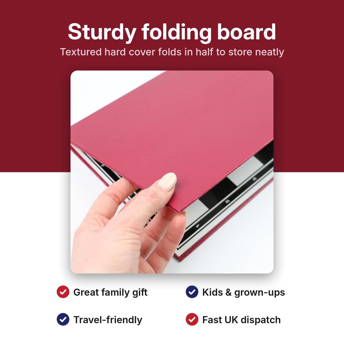 Sturdy textured folding draughts board that folds in half to store