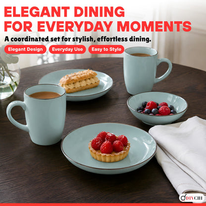 DIVCHI 16-Piece Dinner Set for 4, Ceramic Kitchen Tableware