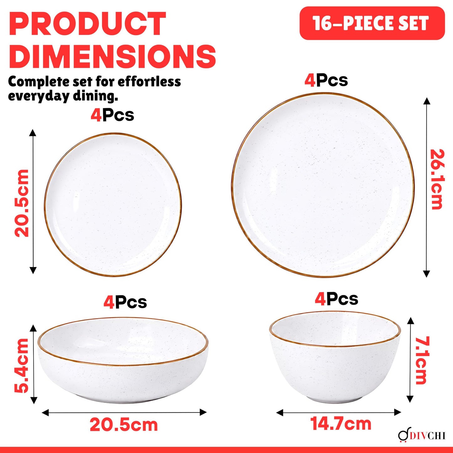 DIVCHI 16-Piece Dinner Set for 4 Ceramic Dinnerware Set