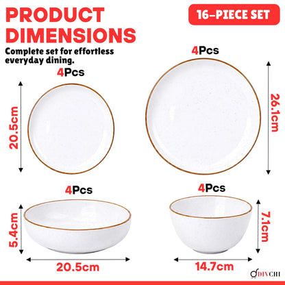 DIVCHI 16-Piece Dinner Set for 4 Ceramic Dinnerware Set