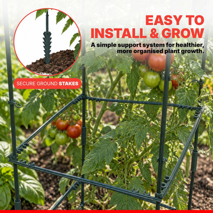DIVCHI Tomato Plant Support Cage, Square Garden Trellis with Plants Support Clips & Stakes for Vertical Climbing Plants, Vegetables, Fruits, Flowers & Vines