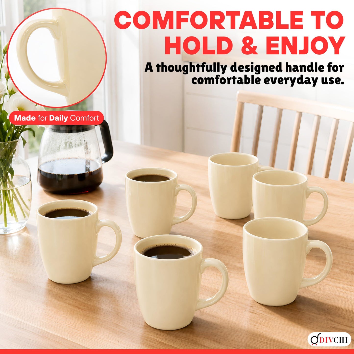 DIVCHI Coffee Mugs Set of 6 Ceramic Tea Hot Chocolate Cups