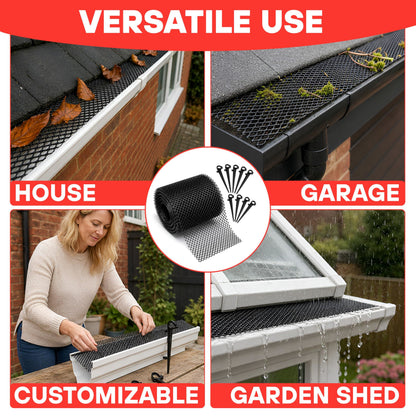 DIVCHI Gutter Guard Mesh 5m Plastic Leaf Guard with 8 Fixing Stakes Flexible Guttering Protection for Leaves Moss & Debris Cut to Fit