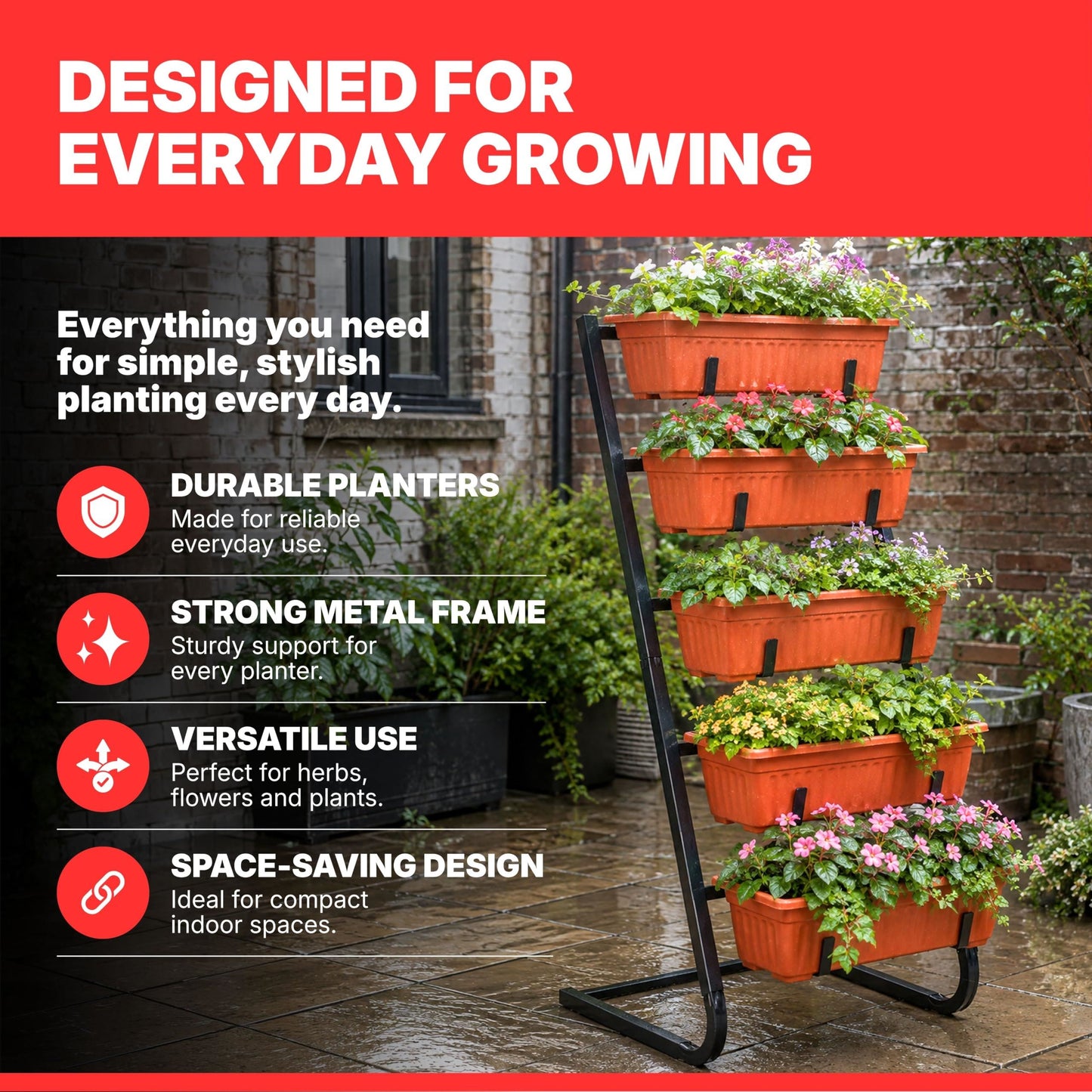 DIVCHI 5 Tier Raised Garden Bed Outdoor Plant Stand 5 Planters