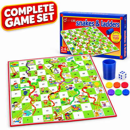Complete DIVCHI Snakes & Ladders game set with box, board, shaker, dice and counters
