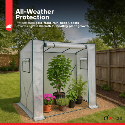 DIVCHI Walk-In Garden Greenhouse Tomato Greenhouse Tent With Roll-Up Zippered Door UV Resistant PE Cover, Durable Rust-Proof Steel Frame Plants Shed for Garden & Backyard (White)