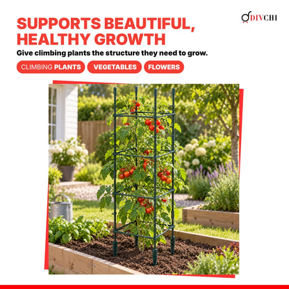 DIVCHI Tomato Plant Support Cage, Square Garden Trellis with Plants Support Clips & Stakes for Vertical Climbing Plants, Vegetables, Fruits, Flowers & Vines