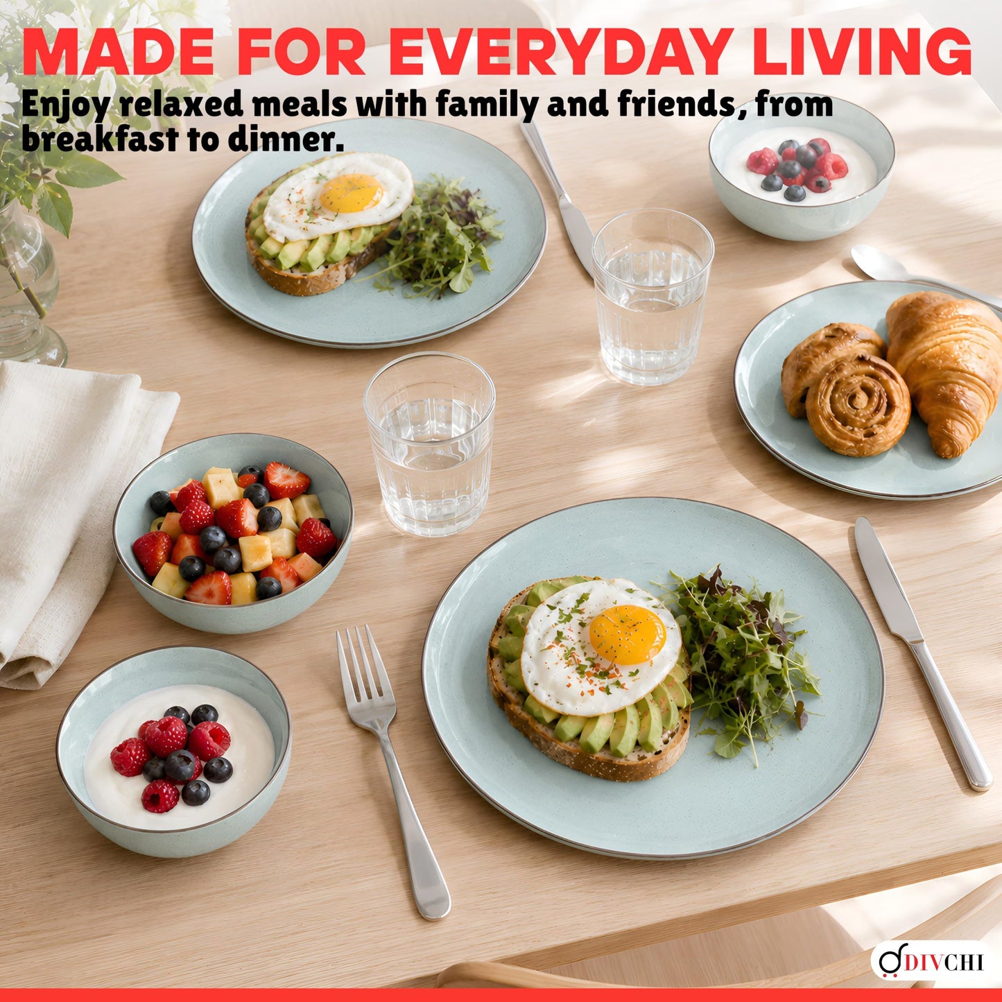 DIVCHI 16-Piece Dinner Set for 4 Ceramic Dinnerware Set