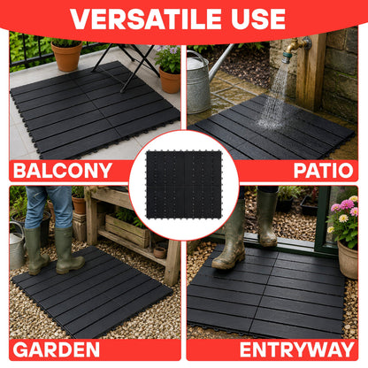 DIVCHI Composite Decking Tiles Set of 4 Interlocking Mat Outdoor Garden Deck Tiles Patio Flooring for Balcony Terrace (29.5 x 29.5 cm)