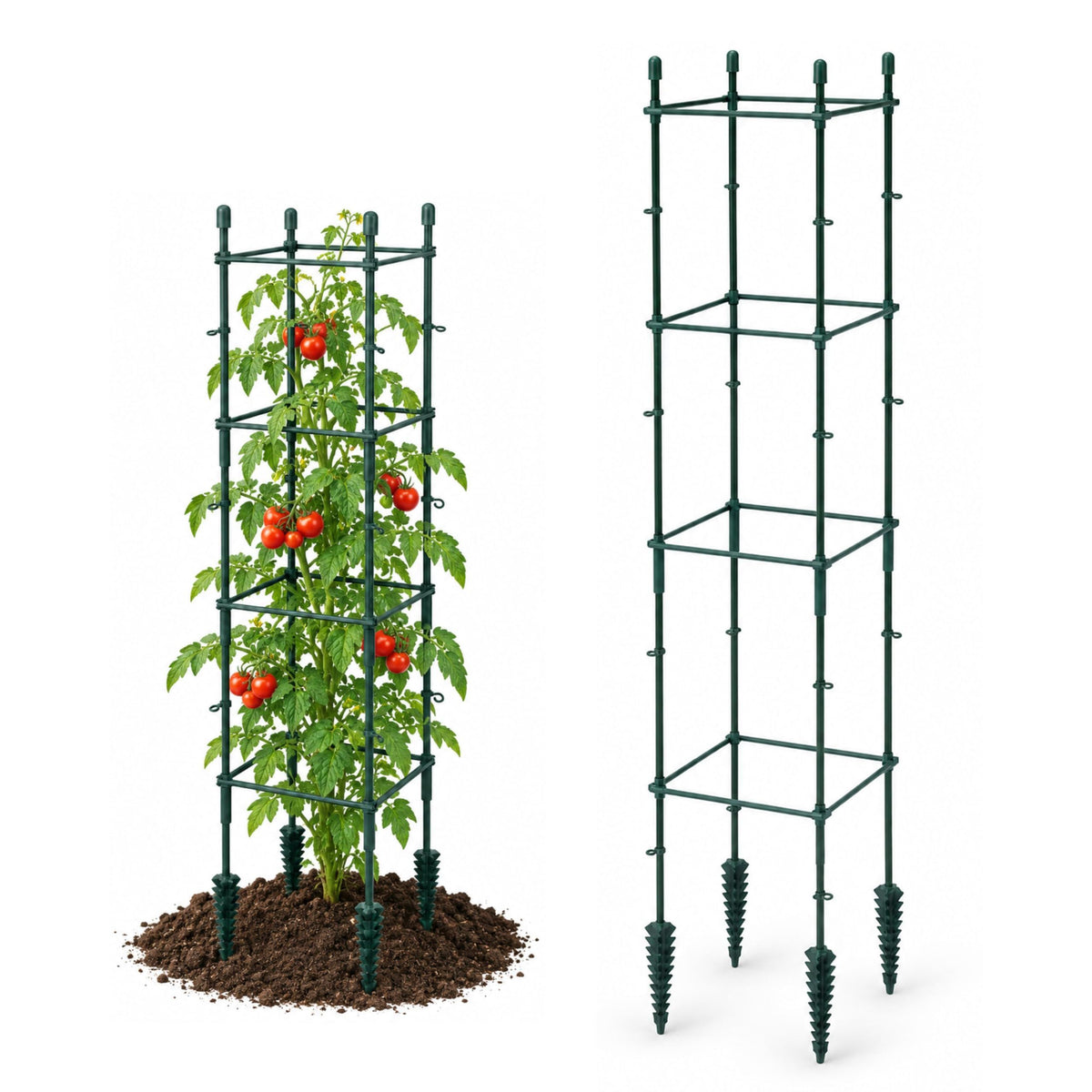 DIVCHI Tomato Plant Support Cage, Square Garden Trellis with Plants Support Clips & Stakes for Vertical Climbing Plants, Vegetables, Fruits, Flowers & Vines