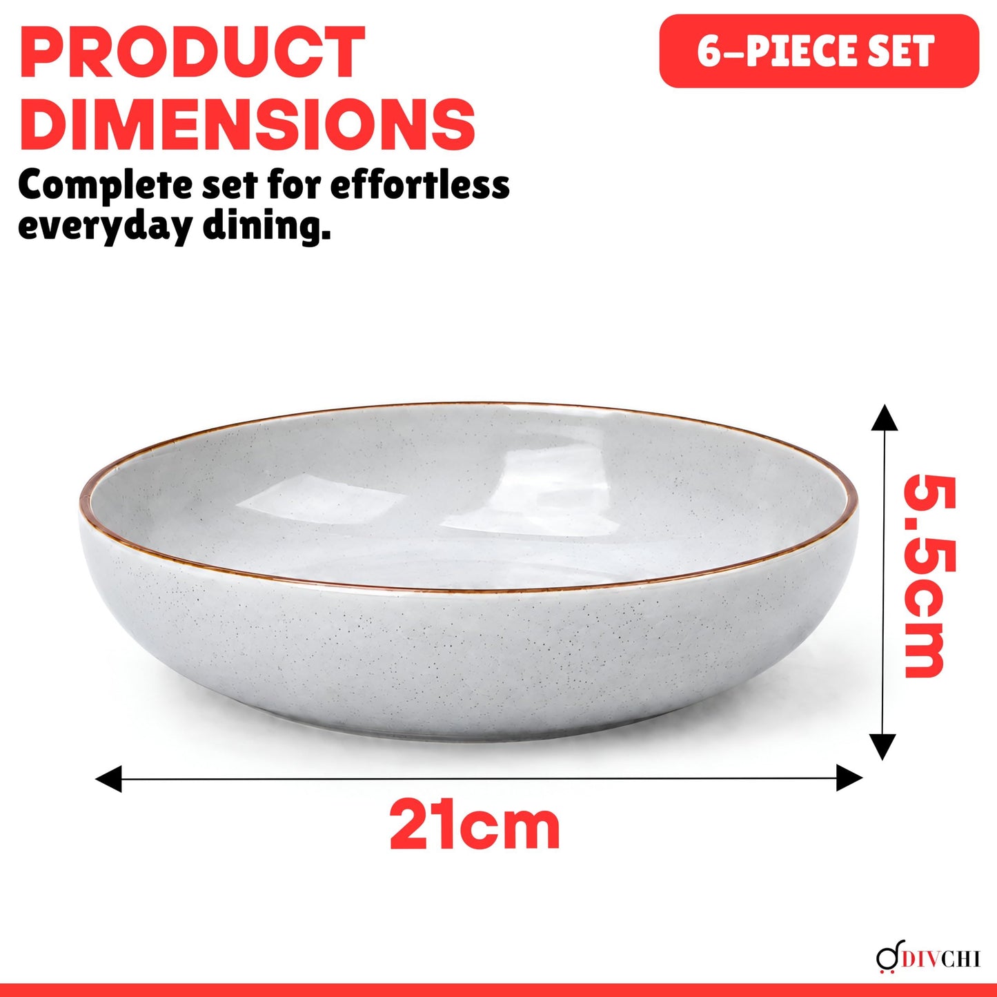 DIVCHI Bowls Set of 6, Ceramic Serving Bowl