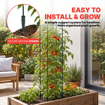 DIVCHI Tomato Plant Support Cage, Square Garden Trellis with Plants Support Clips & Stakes for Vertical Climbing Plants, Vegetables, Fruits, Flowers & Vines