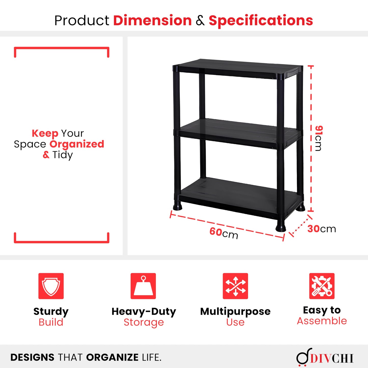 DIVCHI 3/4/5 Tier Heavy Duty Storage Shelving Unit – Black Metal Shelf Rack for Home, Garage, Office & Utility Room