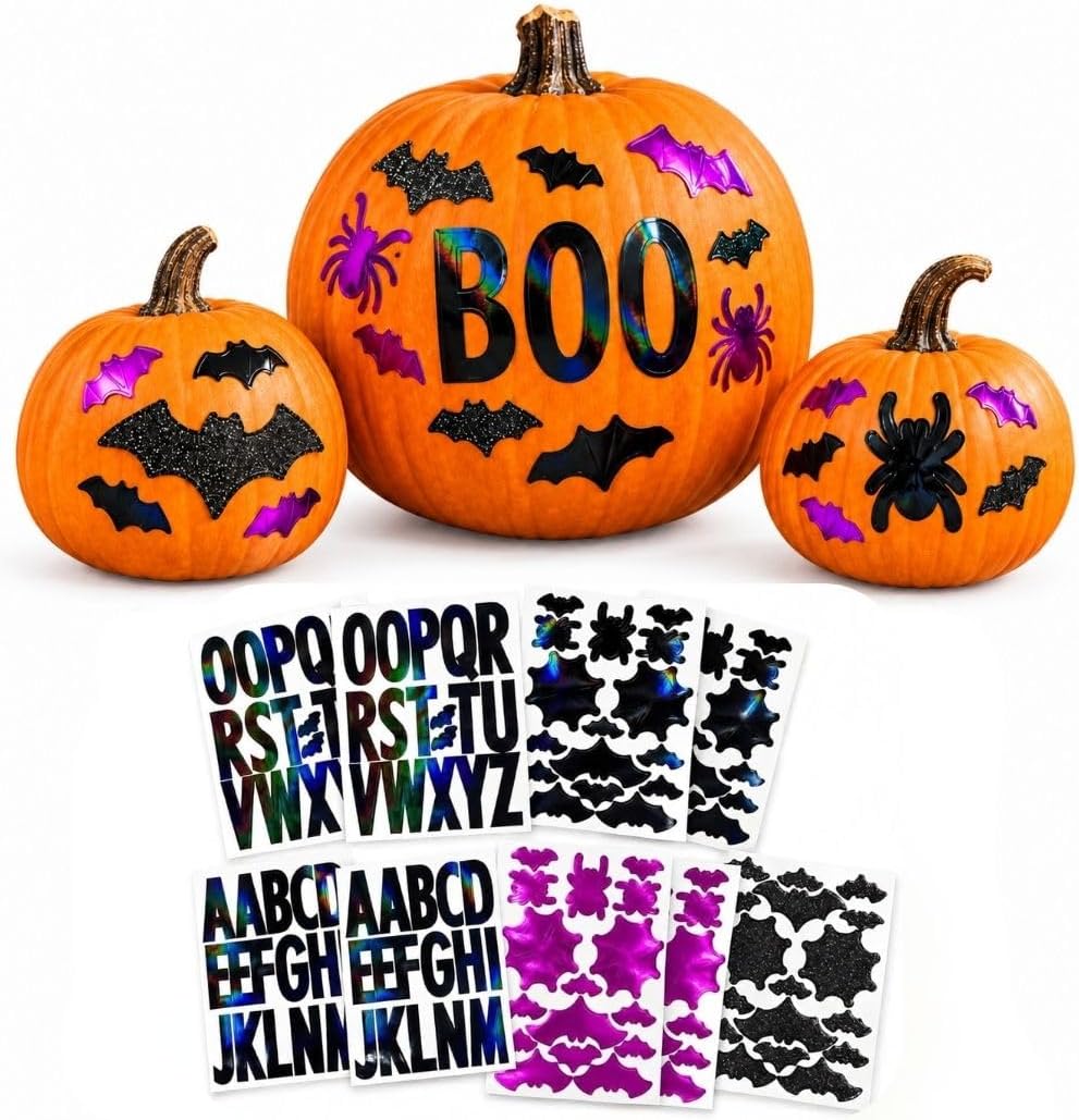 DIVCHI Halloween Pumpkin Decorating Sticker Kit – 9 sheets