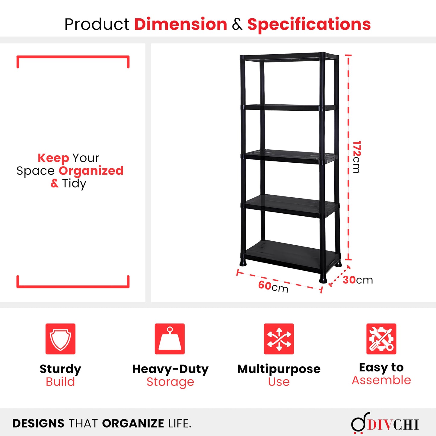 DIVCHI 3/4/5 Tier Heavy Duty Storage Shelving Unit – Black Metal Shelf Rack for Home, Garage, Office & Utility Room