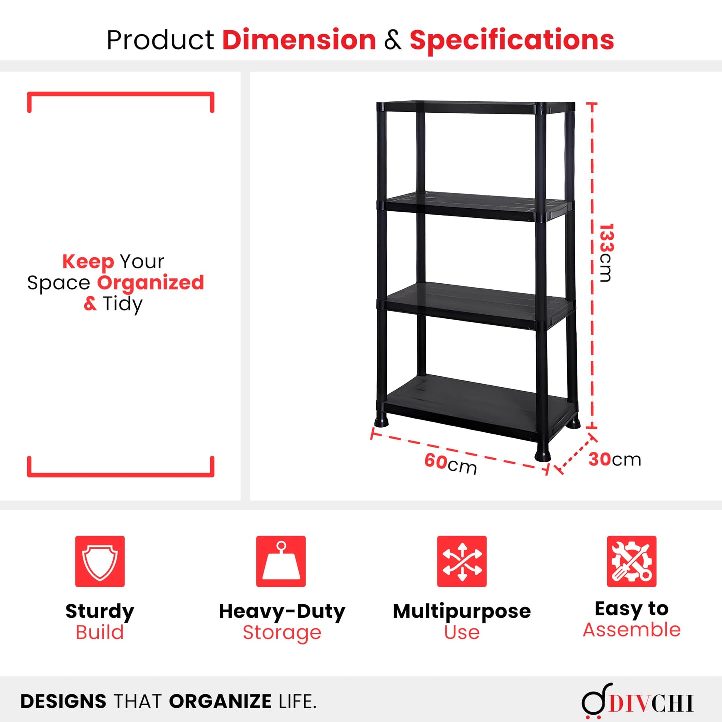 DIVCHI 3/4/5 Tier Heavy Duty Storage Shelving Unit – Black Metal Shelf Rack for Home, Garage, Office & Utility Room