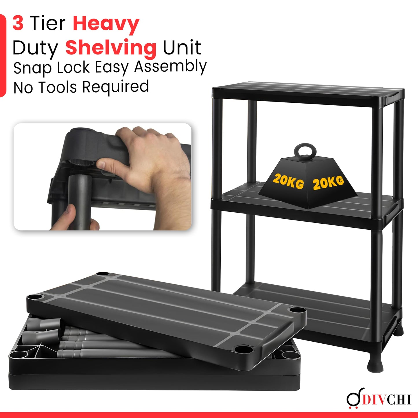 DIVCHI 3/4/5 Tier Heavy Duty Storage Shelving Unit – Black Metal Shelf Rack for Home, Garage, Office & Utility Room